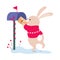 Lovely Bunny Putting Letter in Mailbox, Xmas Animal Cartoon Character, Merry Christmas and Happy New Year Vector