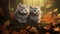 Lovely chinchilla kittens walking in a mysterious autumn forest. Generative Ai