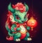 Lovely chinese dragon holding red lanterns