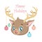 Lovely Christmas illustration of a cute reindeer portrait