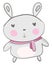 A lovely chubby cartoon hare wearing a pink scarf around its neck vector color drawing or illustration