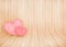 Lovely couple pink heart on wood wall background and copyspace