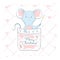 Lovely cute cheerful little mouse sitting in a pocket with sparkler