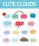 Lovely cute clouds icons, Set of Emoticons, Funny happy smiley clouds, Emoji. Smile icons. Isolated vector illustration.