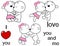 Lovely cute goat kissing cartoon love valentine set