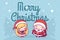 Lovely cute kawaii chibi Santa claus with a bag of gifts and a Snow Maiden are under a snowfall. Merry Christmas. greeting card