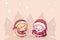 Lovely cute kawaii chibi. Santa Claus and Snow Maiden under a snowfall. Merry christmas and a happy new year.