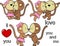 Lovely cute monkey kissing cartoon love valentine set