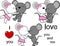 Lovely cute mouse kissing cartoon love valentine set