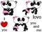 Lovely cute panda bear kissing cartoon love valentine set