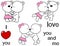 Lovely cute polar bear kissing cartoon love valentine set