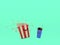 LOVELY CUTE POPCORN BUCKET WITH SODA DRINK GREEN BACKGROUND CINEMA MOVIES  3D ILLUSTRATION