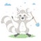 Lovely cute raccoon boy keeps the spade for spring work. Spring card