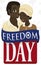 Lovely Dark-Skinned Couple over Greeting Ribbons Celebrating Freedom Day, Vector Illustration