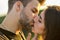 Lovely date. kissing couple portrait. delicate gorgeous kiss. man kiss woman. couple in love. I love you. Closeup mouths