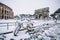 A lovely day of snow in Rome, Italy, 26th February 2018: a beautiful view of Colosseum under the snow