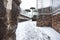 A lovely day of snow in Rome, Italy, 26th February 2018: a beautiful view of Colosseum under the snow