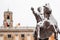 A lovely day of snow in Rome, Italy, 26th February 2018: a beautiful view of Statua Equestre of Marco Aurelio in Campidoglio