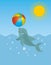 Lovely dolphin playing with ball in the water. Vector illustration.