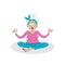 A lovely elderly retired female grandmother does yoga. Lotus pose. Active healthy lifestyle. Cartoon flat insulated illustration