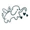 Lovely Elephant Cupid Amur in outline doodle style. Happy Velentine Day