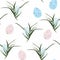 Lovely Ester eggs and grass. Cute childish seamless pattern in cartoon style.