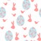 Lovely Ester eggs with ornate and animals silhouette. Cute childish seamless pattern in cartoon style.