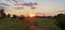 A lovely evening in summer, with a sky painted in vibrant sunset hues against the backdrop of a field and spikes of grass.