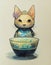 lovely eyes, kawaii cat with an empty pot illustration, ai generated image