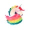 Lovely fairy colorful unicorn with rainbow watercolor hand illustration