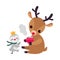 Lovely Fawn with Cup of Cocoa Drink with Marshmallows, Cute Xmas Animal Cartoon Character, Merry Christmas and Happy New