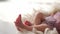 Lovely Feet Of Newborn Sleeping Baby Girl