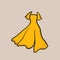 Lovely feminine elegant beautiful yellow dress. Trendy dresses icon. Women cloth element. Feminine symbol, template