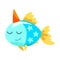 Lovely fish wearing party hat, cute little sea creature character, marine theme design element can be used for kids