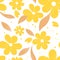 A lovely floral pattern on a white background, featuring beautiful yellow blooming flowers in the springtime.
