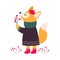 Lovely Fox in Winter Clothes, Cute Xmas Animal Cartoon Character, Merry Christmas and Happy New Year Style Vector