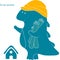 Lovely friendly dragon-builder with drawings and in helmet. Isol