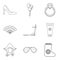 Lovely girl icons set, outline style