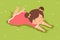 Lovely Girl Lying Down on Green Lawn on her Stomach, Cute Kid Having Fun Outdoors Cartoon Vector Illustration