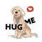 Lovely Golden dog, Cute puppy smiles with letter hug me and love bubble. Vector illustration