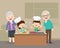 Lovely grandparent with grandchild boy and girl cooking in kitchen
