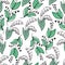 Lovely hand-drawn seamless pattern with lilies of the valley