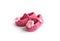 Lovely handmade cute baby red shoes with pink flower made by wool