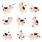 Lovely Happy Baby Cow in Various Action Set, Adorable Funny Farm Animal Cartoon Character Vector Illustration