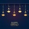 Lovely happy diwali golden diya design background