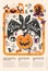 Lovely holiday Happy Halloween flyer template with funny and spooky cartoon bat, pumpkin and place for text. Vector