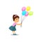 Lovely little girl with bunch of colorful balloons vector Illustration on a white background