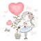 Lovely little girl watering a tree in the form of a heart in a pot. Valentine. Vector