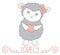 Lovely Little Kawaii Style Gray Sheep Standing and Holding Heart with Swirl Decoration and Lovely Text Vector Illustration Isolate