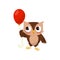 Lovely little owlet standing with red ballooon, cute bird cartoon character vector Illustration on a white background